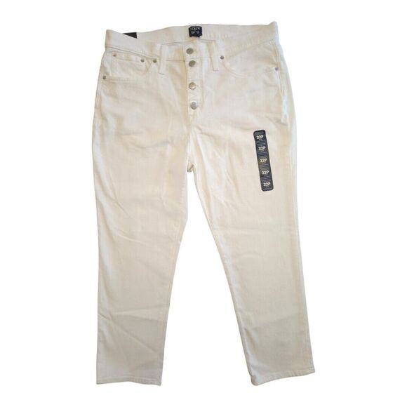 J.Crew Essential Straight Jeans White, NWT,  all-day stretch size 32P Button fly - Picture 1 of 11